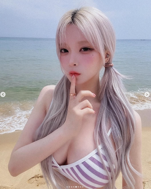 오지은 비키니 코디 분석 데님 Y2K부터 스트라이프 상큼 룩까지