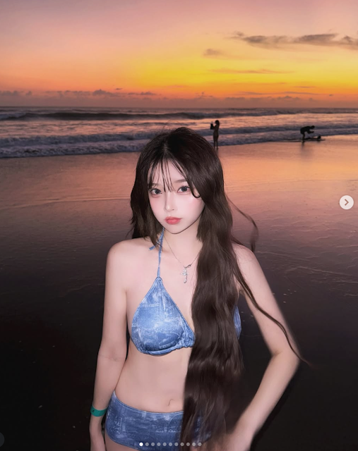 오지은 비키니 코디 분석 데님 Y2K부터 스트라이프 상큼 룩까지