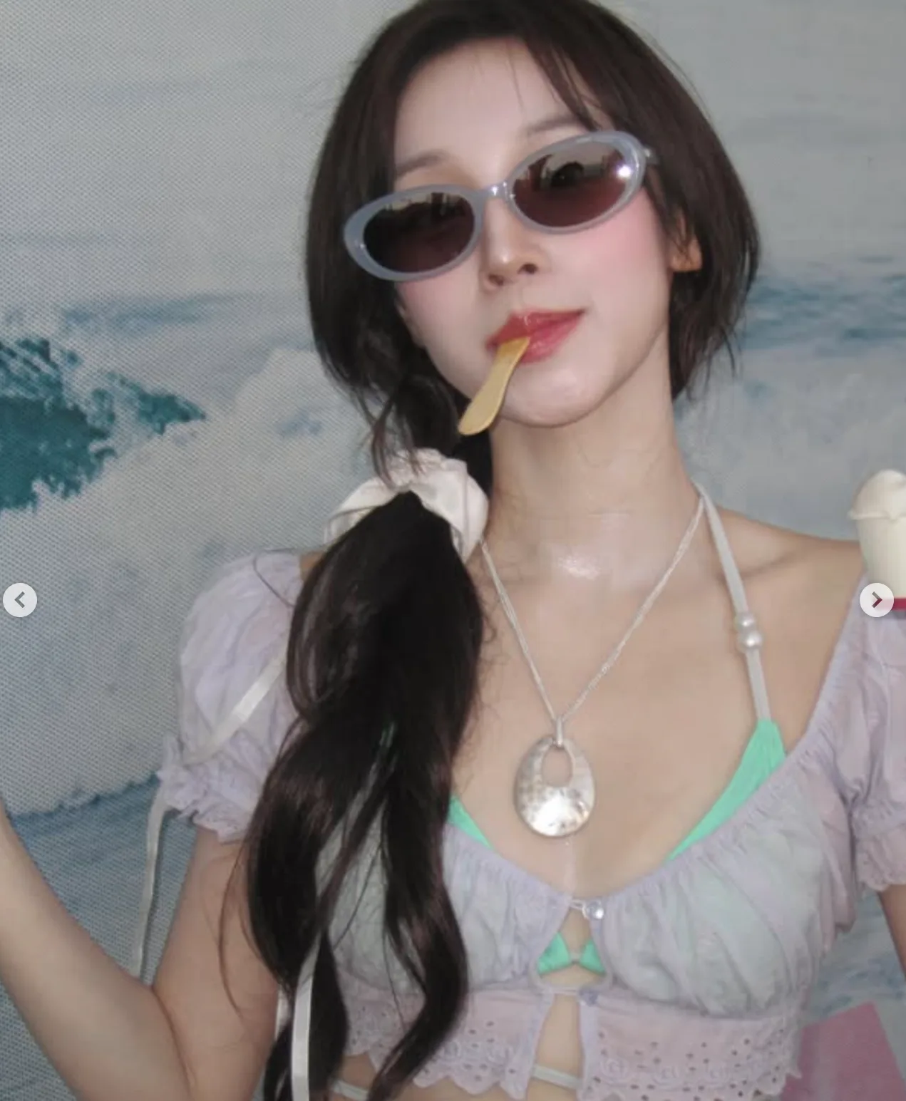 여자아이들 우기 비키니 펀칭 크롭 블라우스 휴양지 레이어드 패션